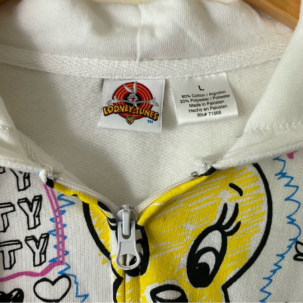 Vtg Looney Tunes Tweety Bird Y2K 90s Graffiti Retro Multicolor Zip Up Hoodie L - Picture 5 of 9